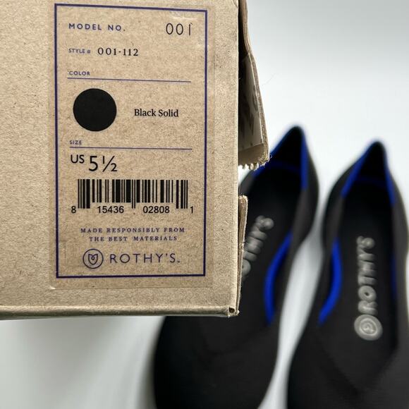 Rothys Womens 5.5 Ballet Flat Slip On Shoes Black Knit Round Toe Insoles New - Picture 5 of 16